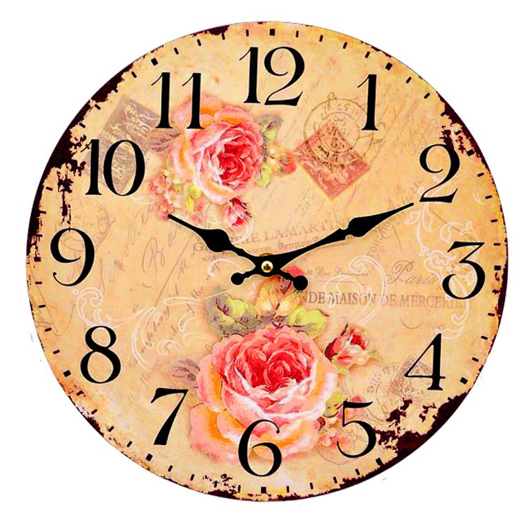 Nástěnné hodiny s romantickým „růžovým“ podkladem