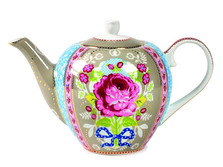 Porcelánová konvice na čaj Shabby Chic šedo-modrá